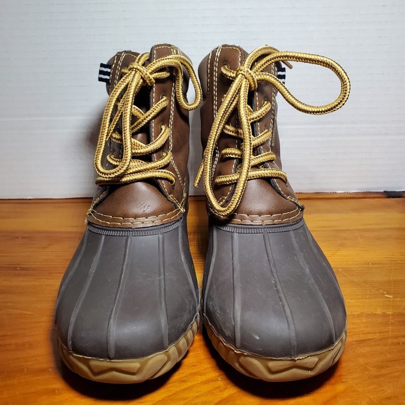 Nautica Waterproof Duck Boots Youth 1 Channing Brown Faux Leather Round Toe Kids - Picture 9 of 9